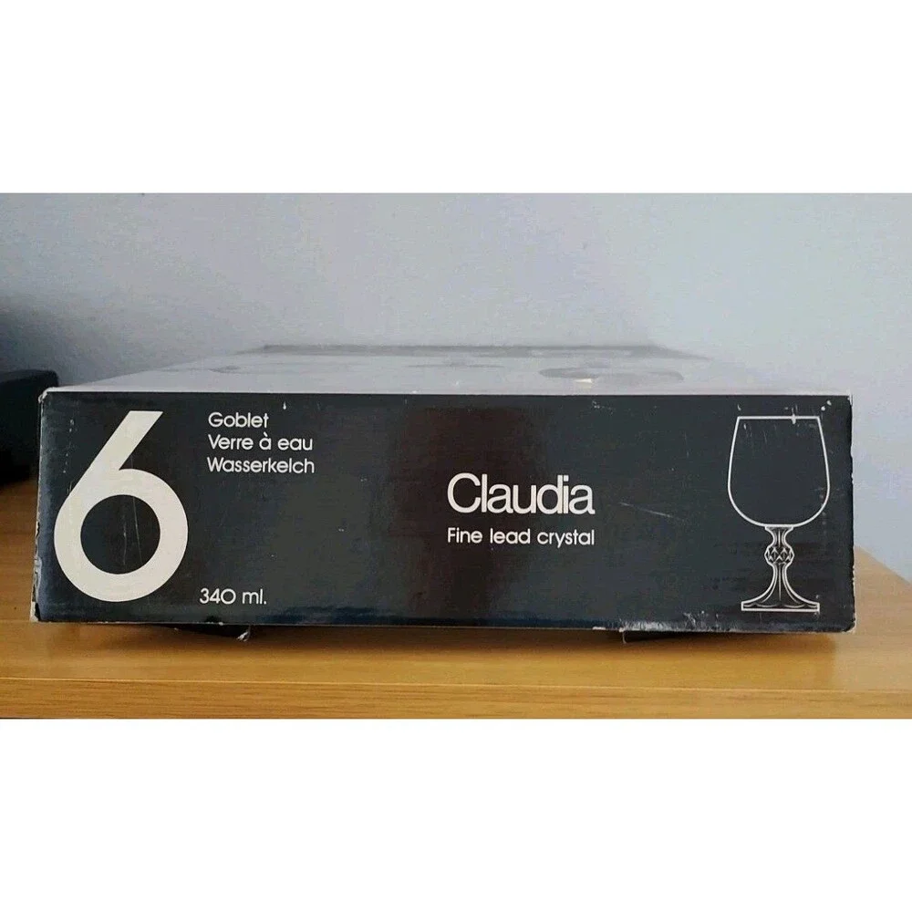 Vintage Bohemia Crystal Claudia Water Goblets Wine Glasses 340 ml Set Of 6 NEW